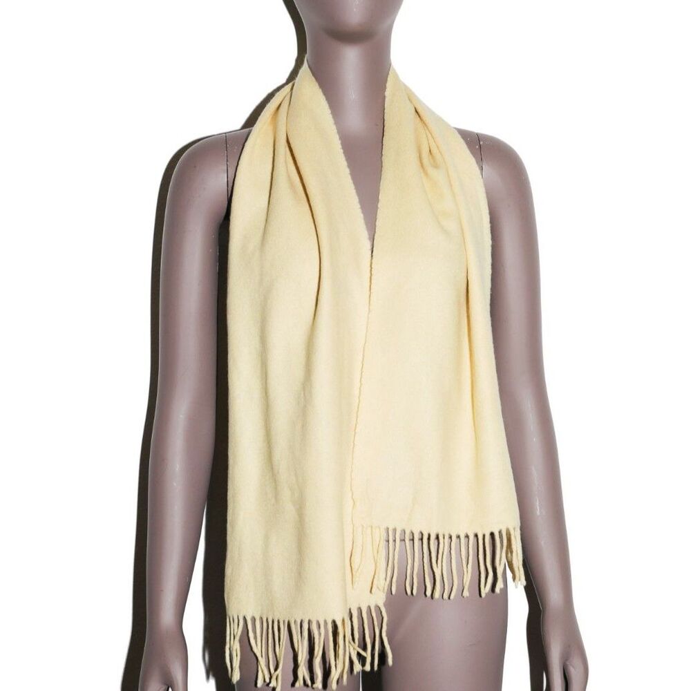 Vintage Cashmere Wool Yellow Fringeโ Scarf Classic Preppy Scarves